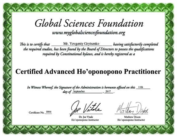 Image Of Ho'oponopono Certificate